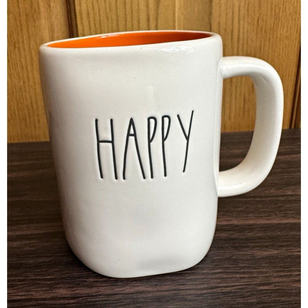 Rae Dunn Artisan Collection LL HAPPY Halloween 16 oz Ceramic Mug White/Orange
